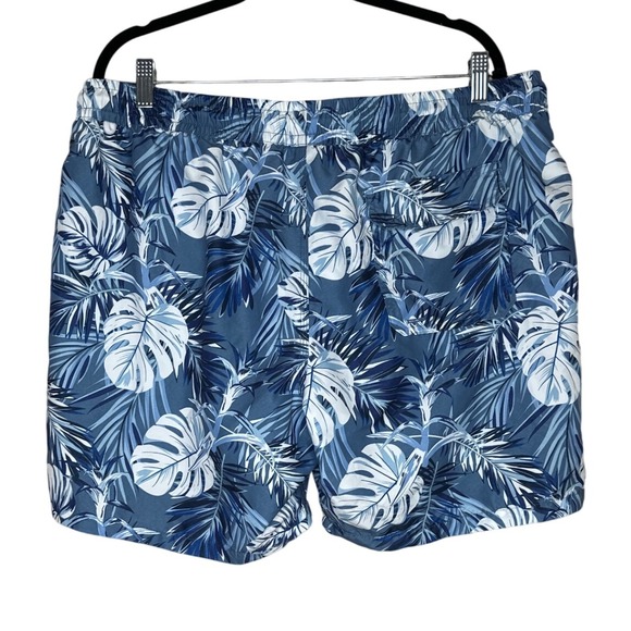 Blue Wave Men's Llifestyle Swim Shorts in Blue & White Big Leafs Men's Size XXL - Picture 2 of 8